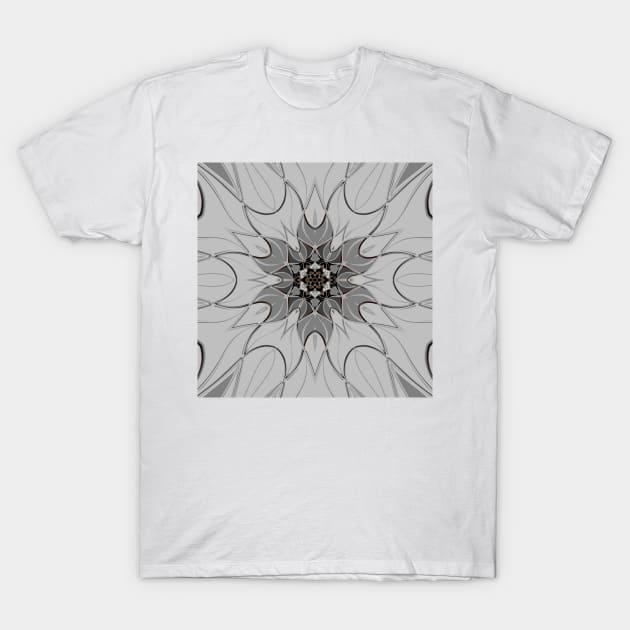 Cartoon Mandala Flower Grey T-Shirt by WormholeOrbital